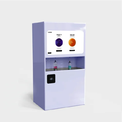 Mock-up of a shampoo and soap vending machine.