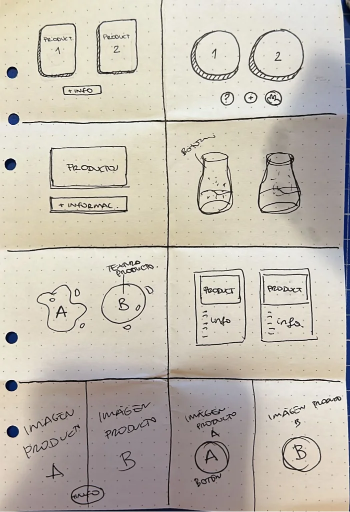 8 hand-drawn sketches of the page where the user selects the product.