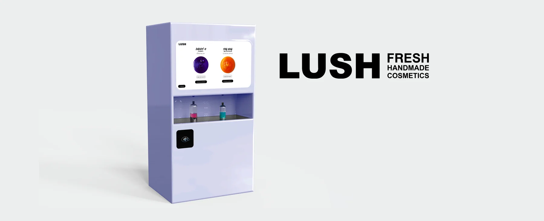 Mockup of a shampoo and gel vending machine.