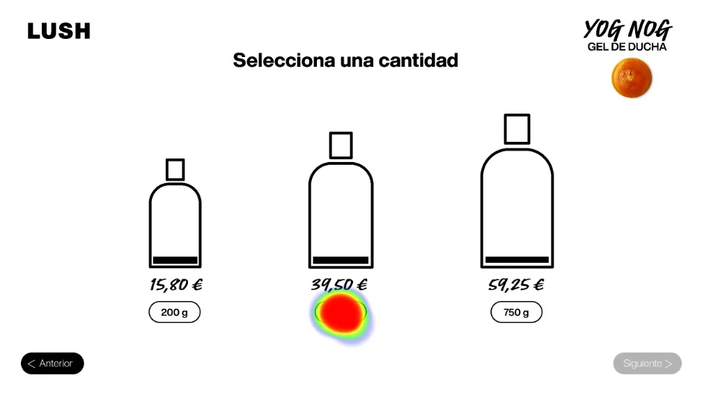 Product selection screen with heatmap.