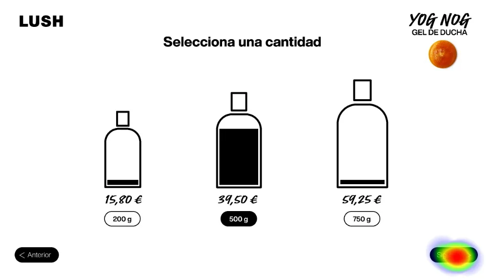 Product specifications screen.