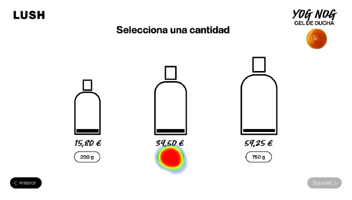 Product selection screen with heatmap.